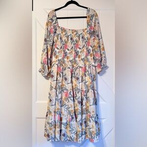 Baltic Born Marta Floral Smocked Tiered Midi Dress 3XL Cottagecore Boho